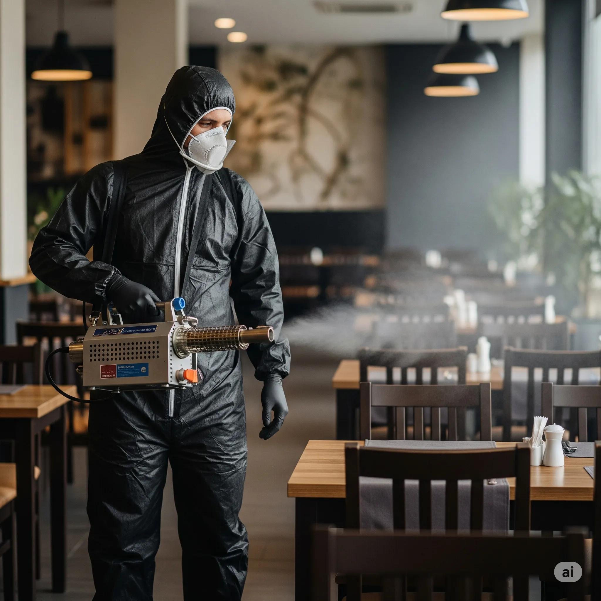 Servicio profesional de fumigaciones CDMX en restaurantes con resultados confiables y duraderos para proteger tus alimentos y clientes. Experto realizando fumigaciones CDMX en restaurante, usando equipo especializado y productos certificados para garantizar un ambiente seguro y libre de plagas.