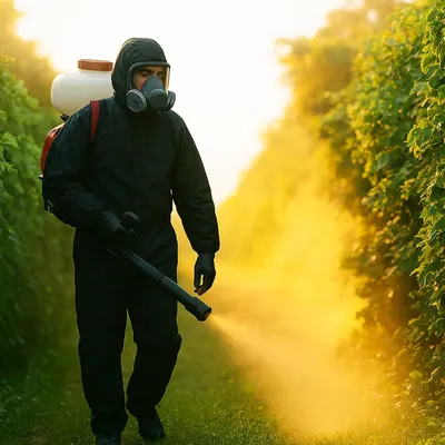 Imagen de un técnico agrícola demostrando qué son los plaguicidas mediante un servicio experto de fumigación en el sector agrícola.