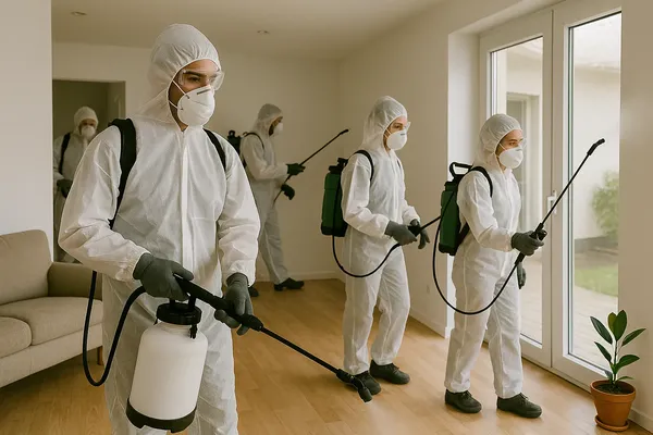 Observa cómo nuestro equipo aplica qué es control de plagas en cada hogar con precisión. Imagen del equipo iniciando fumigación en hogar, demostrando paso a paso qué es control de plagas profesional y seguro.