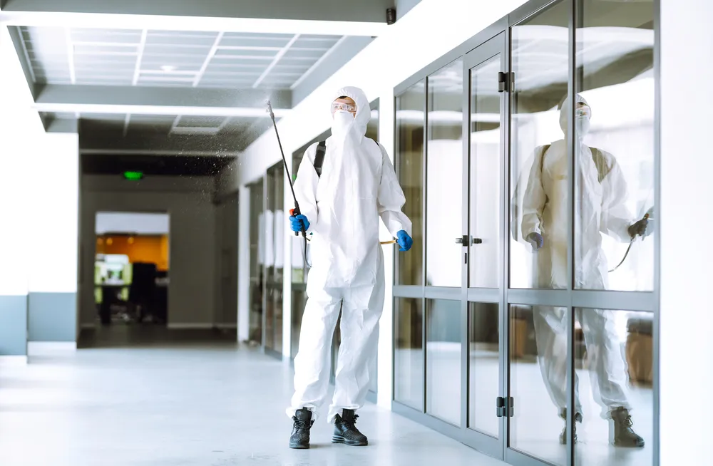 Expertos en fumigaciones Puebla con soluciones seguras, confiables y efectivas para hogares y empresas. Fotografía de un fumigador brindando un servicio de fumigaciones Puebla enfocadas en eliminar insectos y proteger espacios con seguridad.