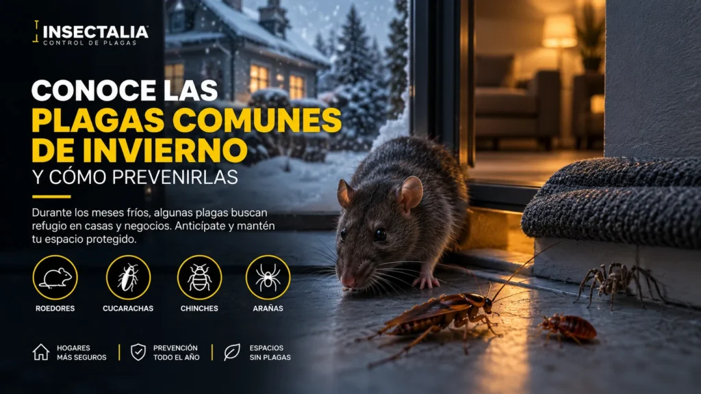 Conoce las plagas comunes de invierno como ratas, cucarachas, chinches y arañas dentro de hogares y negocios
