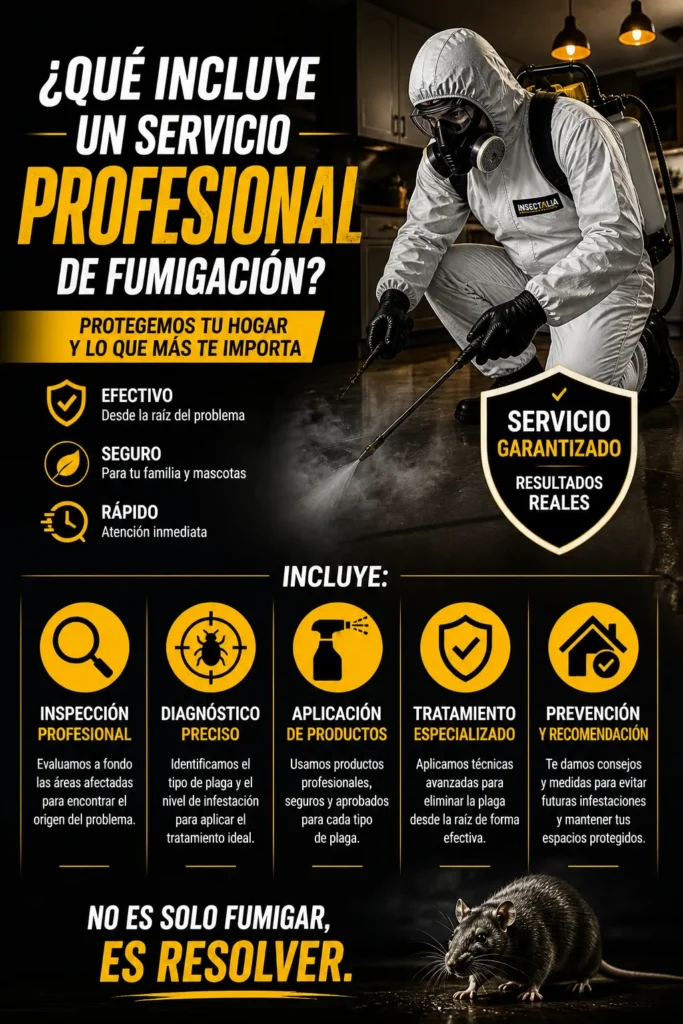 Servicio profesional de fumigación con inspección, diagnóstico y tratamiento de plagas en hogar