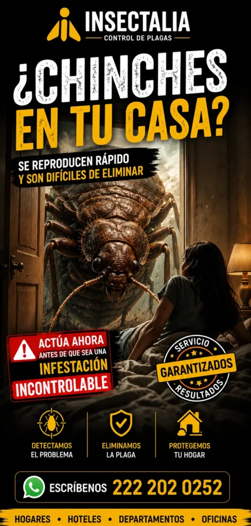 Chinches y huevos observados con lupa sobre colchón infestando una habitación