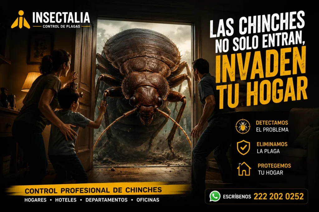 Chinche gigante entrando a una casa representando una infestación de chinches que se reproduce rápidamente