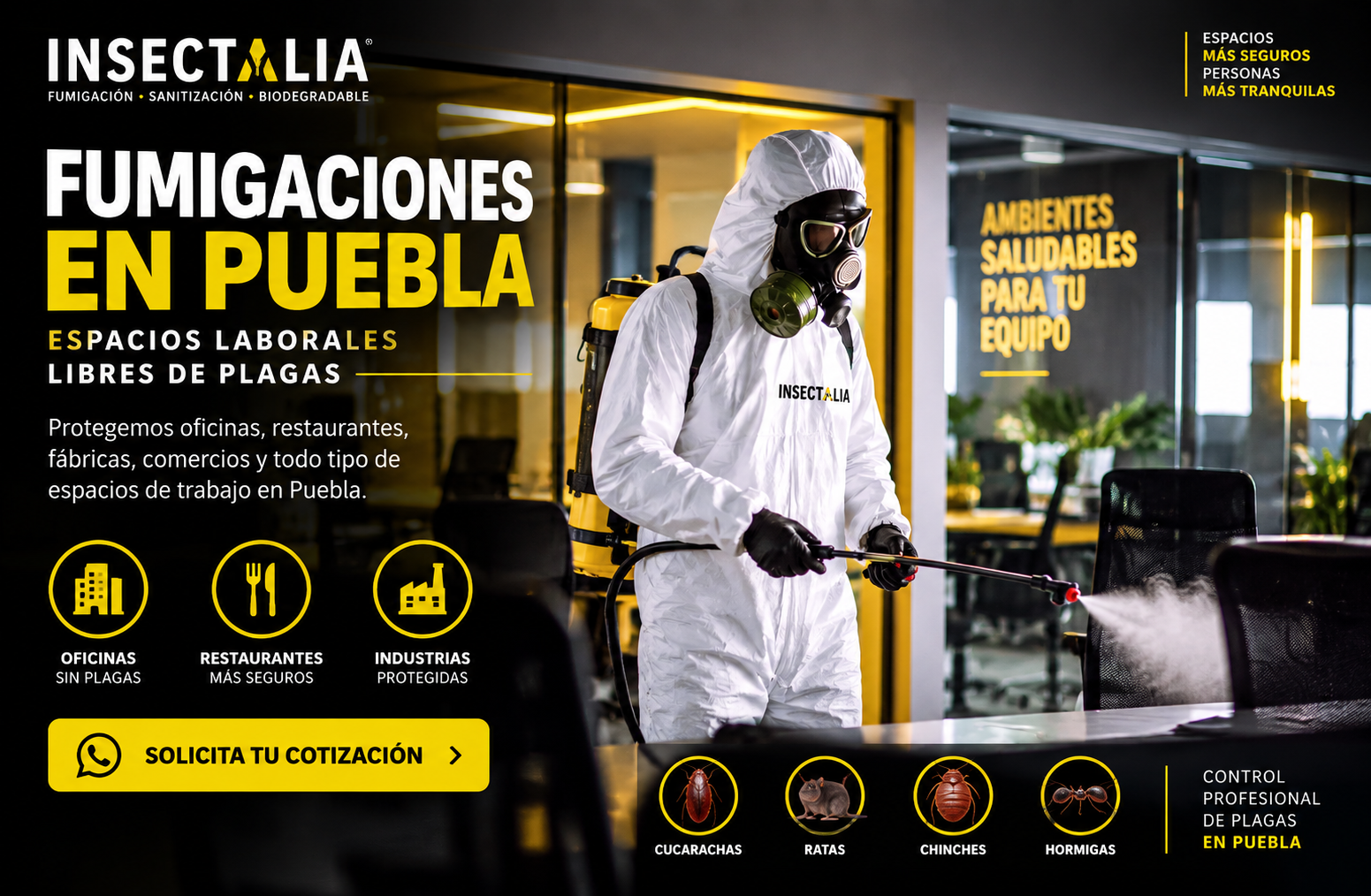 Fumigaciones en Puebla | Control de plagas para empresas Fumigaciones en Puebla para oficinas, restaurantes e industrias con control profesional de plagas